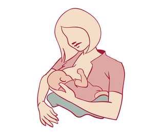 Illustration showing women holding their baby close and facing them - the cross-cradle position.
