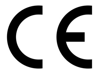 the letters 'CE' written in black on a white background