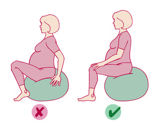 correct posture using a birthing ball