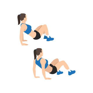 Illustration of a woman with her hands and feet on the ground, bum slightly lifted and doing a crab walk.