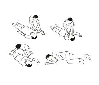 Illustration showing the steps of the recovery position.