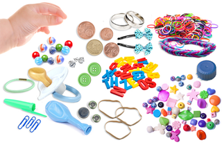 Things your child could choke on: marbles, coins, rings, hair clips, hairbands, earrings, small fridge magnets, beads, paper clips, elastic bands, loom bands, balloons, bottle tops.