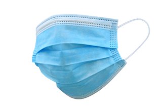 A blue medical mask with ear loops