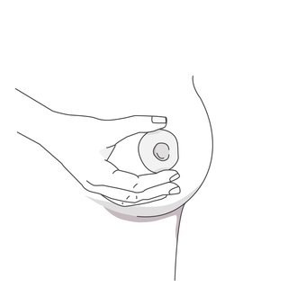 Massage breasts with your thumb on one edge of your areola and you second and third finger on the other end - your hand should be in the shape of the letter 'C'