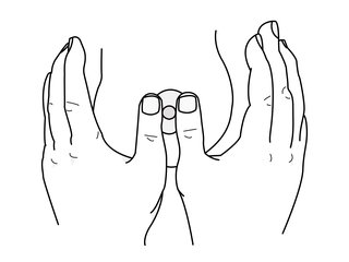 Image of a person pressing a woman's nipple between the thumbs of both hands.