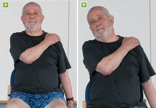 man sitting and slowly tilting head from left to right