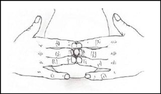 A woman pressing her nipple with both sets of fingers